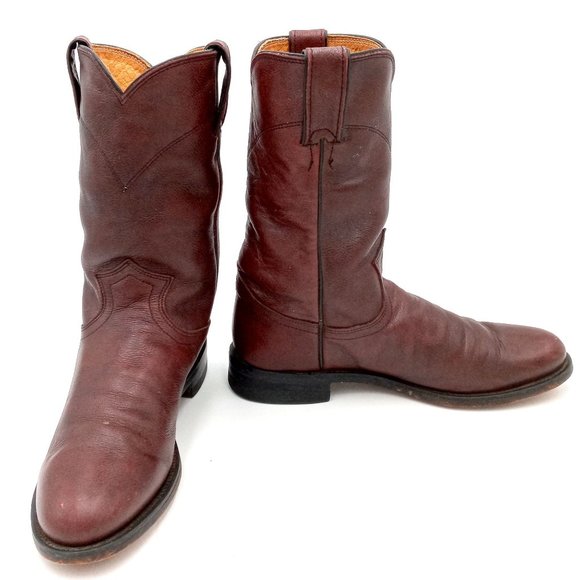 Justin Roper Cowboy Boots Womens 7 B Burgundy Leather Western Cowgirl - Picture 2 of 12